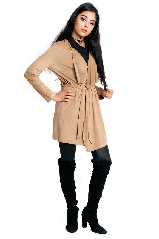 winter coatWaterfall Faux Suede Belt Jacket