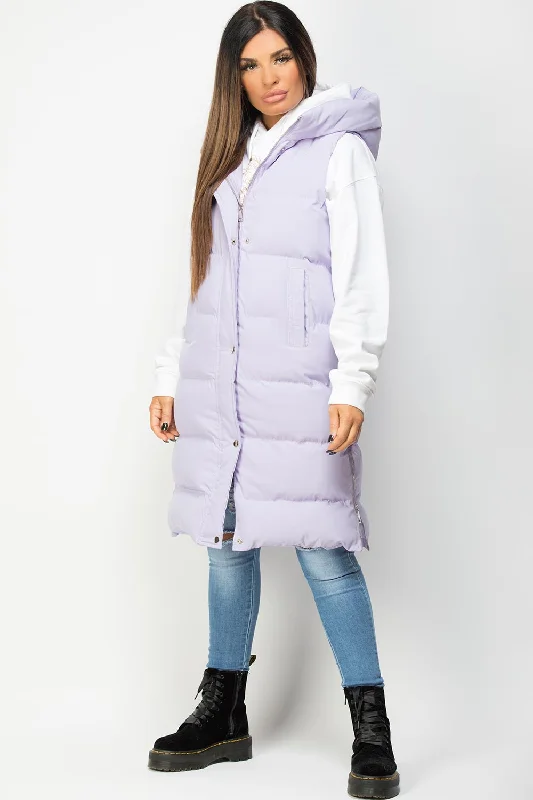 sporty jacketPadded Longline Hooded Gilet Lilac