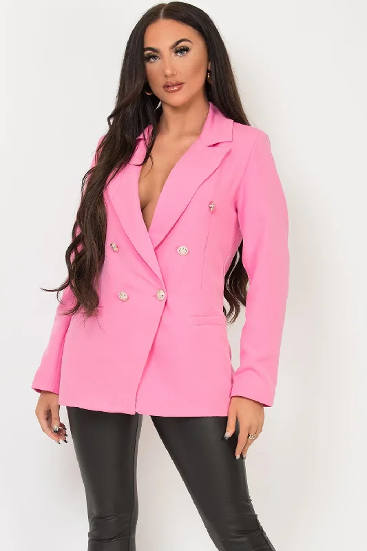 soft shell coatPink Double Breast Blazer Jacket With Gold Buttons