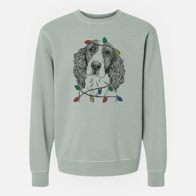 warm athletic hoodieChristmas Lights Annie the English Springer Spaniel - Unisex Pigment Dyed Crew Sweatshirt