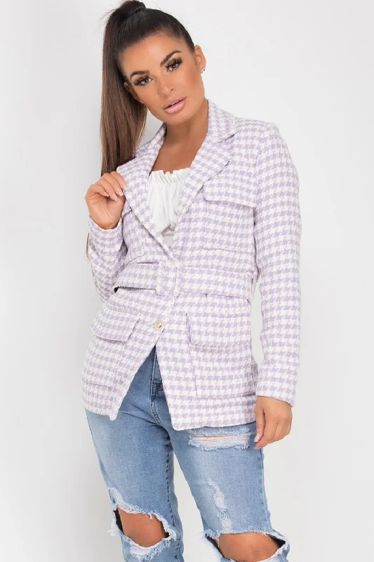 insulated coatTweed Blazer With Belt Lilac