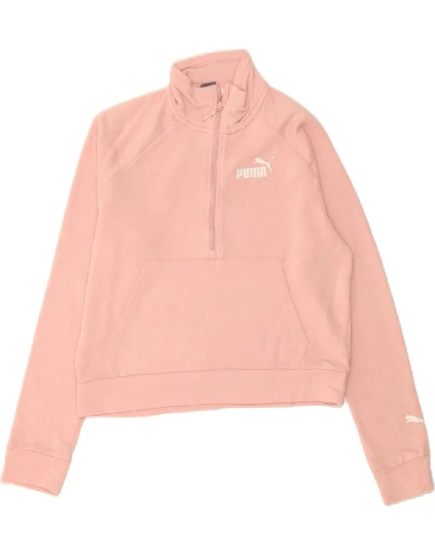 PUMA Womens Crop Zip Neck Sweatshirt Jumper UK 14 Medium Pink