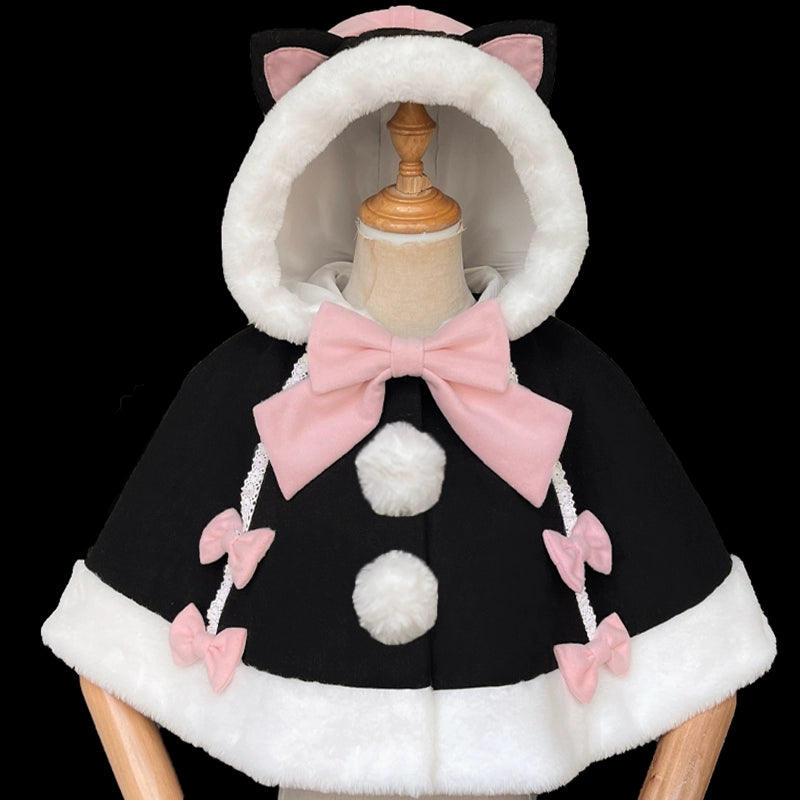 insulated trench coatZhiJinYuan~Kawaii Lolita Cape Winter Lolita Cat Rabbit Ear Coat