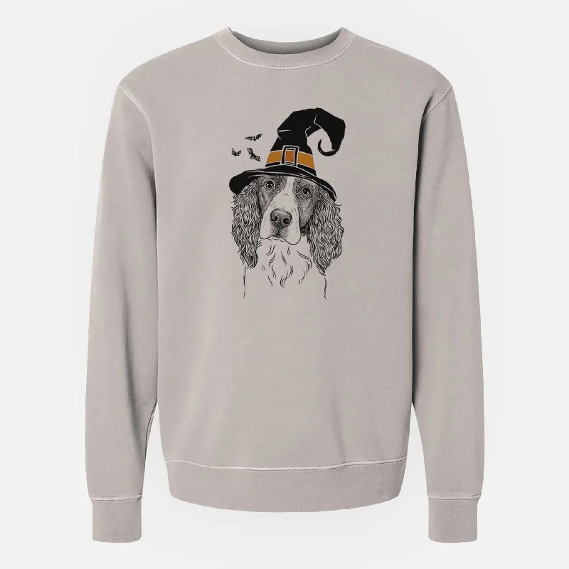 bold workout sweatshirtWitch Annie the English Springer Spaniel - Unisex Pigment Dyed Crew Sweatshirt