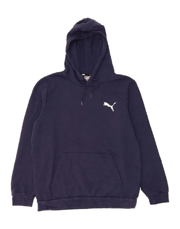 PUMA Mens Hoodie Jumper Medium Navy Blue Cotton