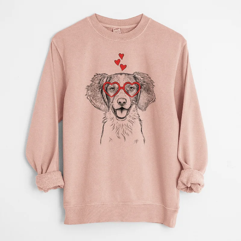 stylish athletic hoodieValentine Happy Holly the Brittany Spaniel - Unisex Pigment Dyed Crew Sweatshirt