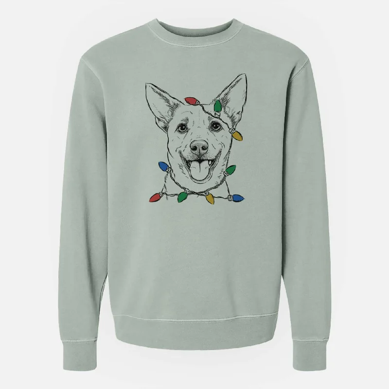 warm athletic hoodieChristmas Lights Dinghy the Mixed Breed - Unisex Pigment Dyed Crew Sweatshirt