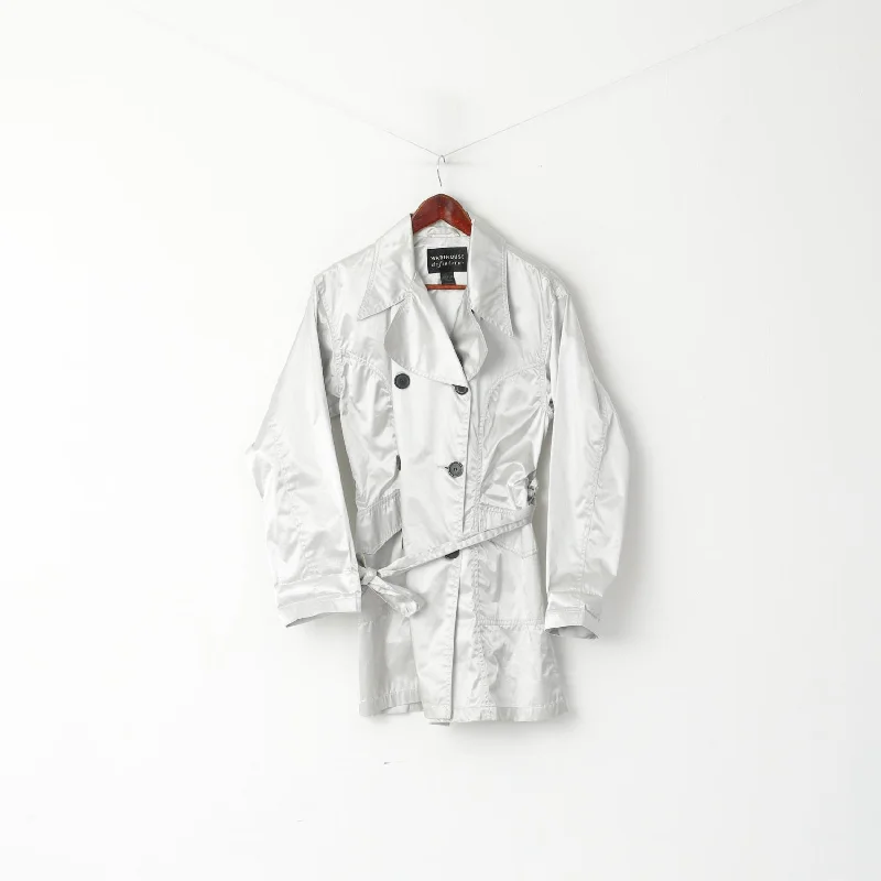 outdoor adventure coatWarehouse Definitive Women 12 M Jacket Silver Pockets Belted Casual Trench Top