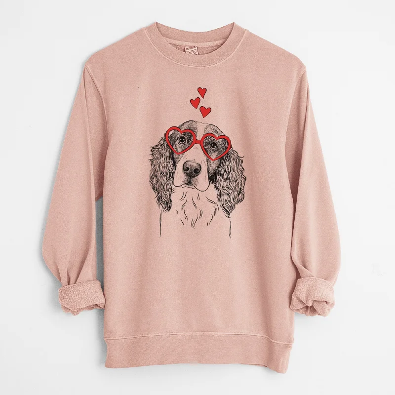 relaxed fit sports hoodieValentine Annie the English Springer Spaniel - Unisex Pigment Dyed Crew Sweatshirt