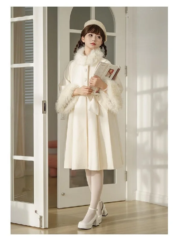 lightweight outerwearUrtto~Snowflake~Elegant Winter Lolita Thick Coat Fur Collar and Cuffs