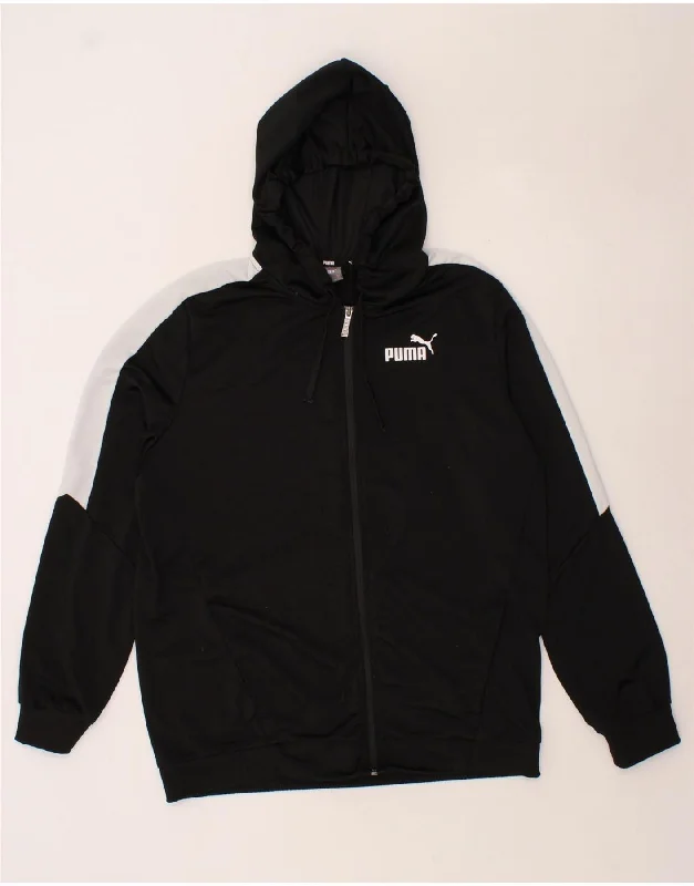 PUMA Mens Zip Hoodie Sweater Large Black Colourblock Polyester