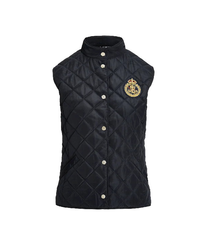 sporty jacketCrest-patch Quilted Mockneck Vest - Navy