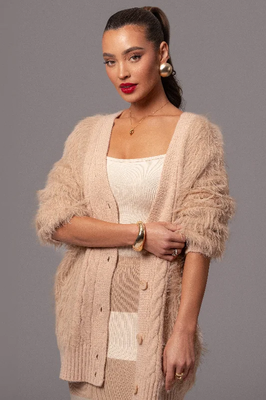 tailored coatTan Lola Fuzzy Knit Cardigan