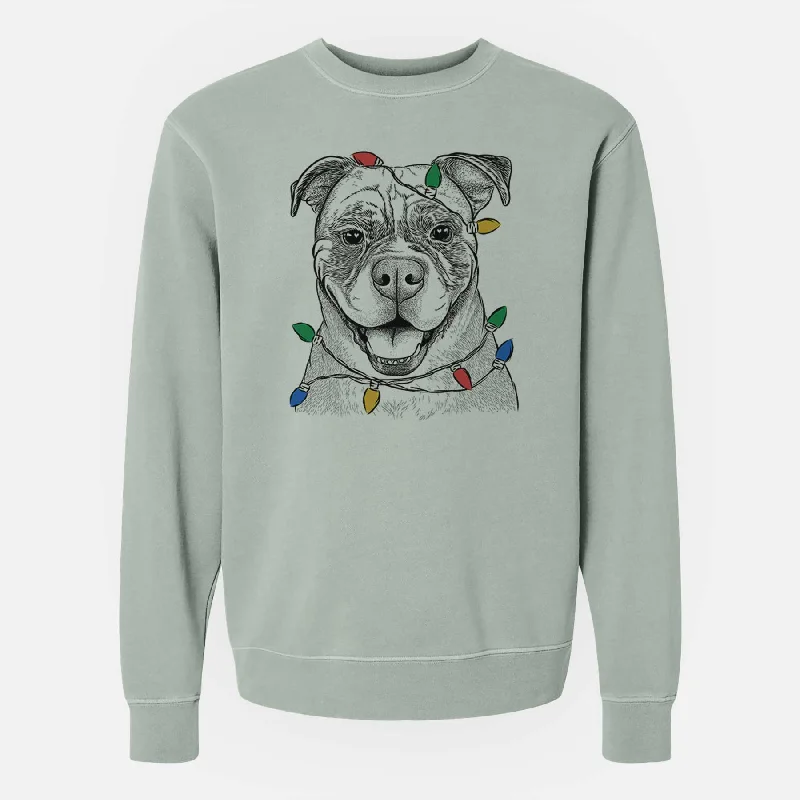 urban sports sweatshirtChristmas Lights Rufus the American Bulldog - Unisex Pigment Dyed Crew Sweatshirt