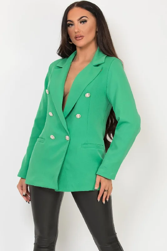 insulated coatGreen Double Breast Blazer Jacket With Gold Buttons