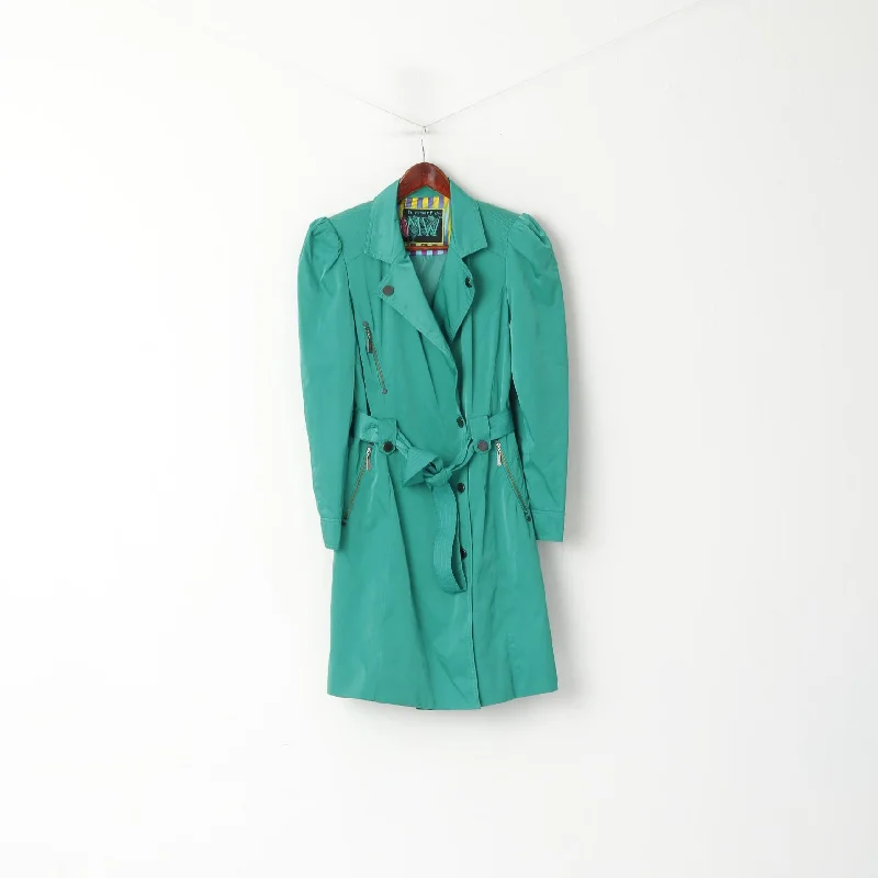 cold weather coatButterfly by Matthew Williamson Women 12 40 Coat Green Shiny Belted Classic Trench