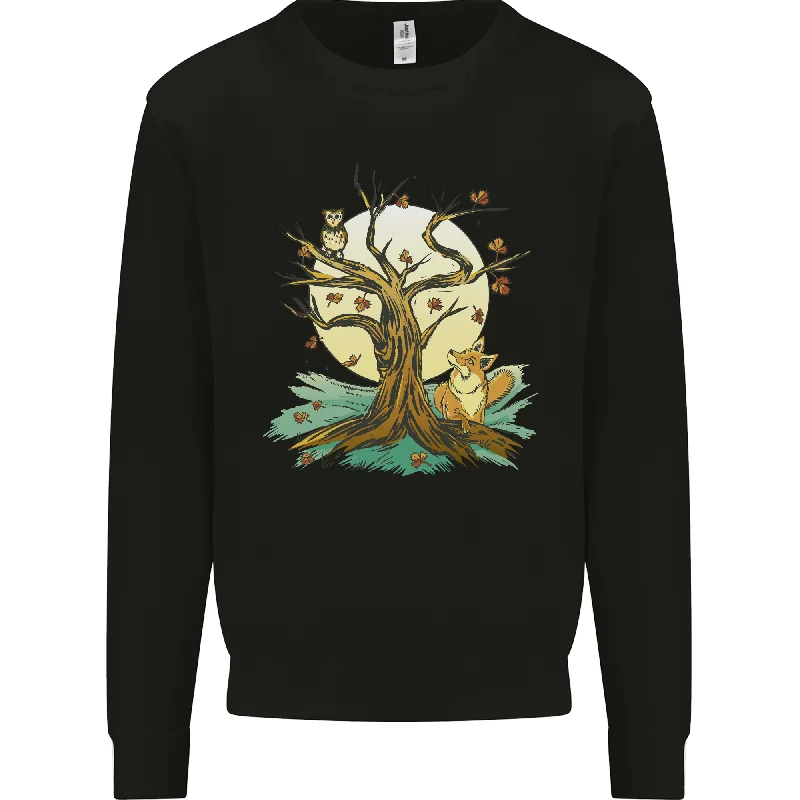 cool workout sweatshirtAn Owl and Fox Tree Nature Ecology Mens Sweatshirt Jumper