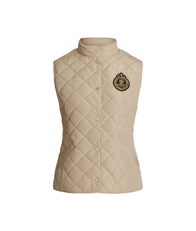 sleek jacketCrest-patch Quilted Mockneck Vest - Beige