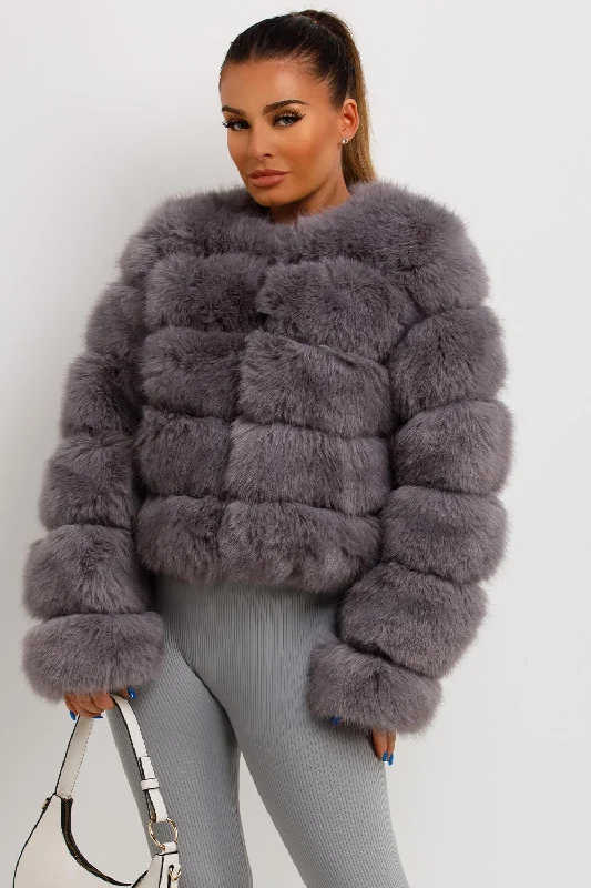 sleek jacketFaux Fur Bubble Coat Grey