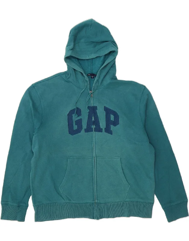 GAP Mens Graphic Zip Hoodie Sweater XL Turquoise Cotton