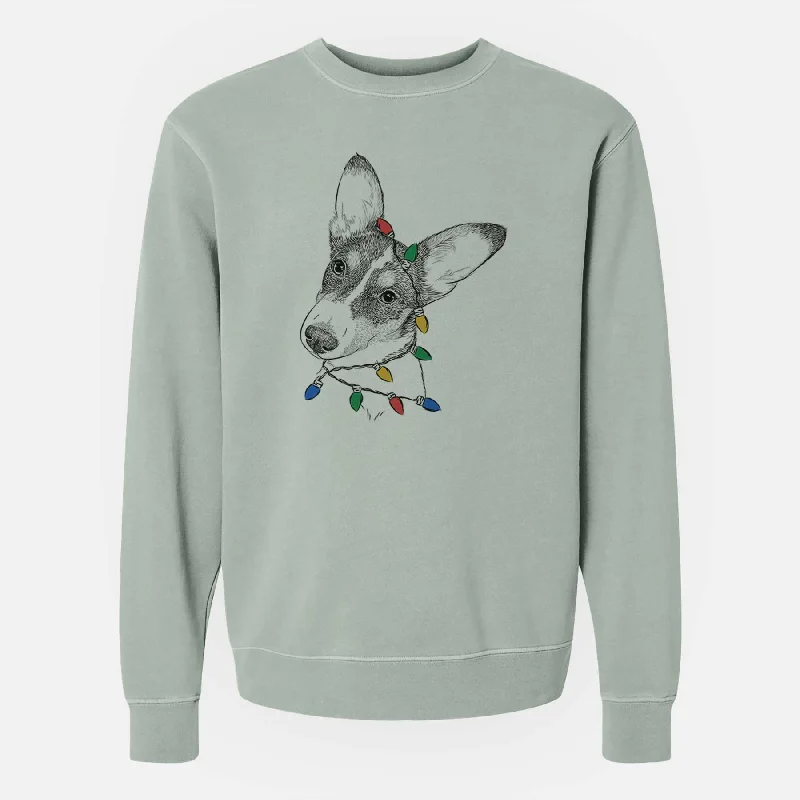 fashion sportswear hoodieChristmas Lights Dexter the Corgi - Unisex Pigment Dyed Crew Sweatshirt