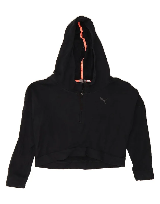 PUMA Womens Oversized Crop Zip Neck Hoodie Jumper UK 10 Small Black Cotton