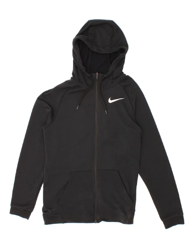 NIKE Mens Dri Fit Zip Hoodie Sweater Small Black Cotton