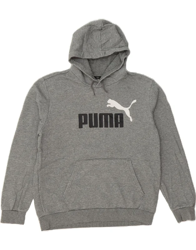 PUMA Mens Graphic Hoodie Jumper Medium Grey Cotton