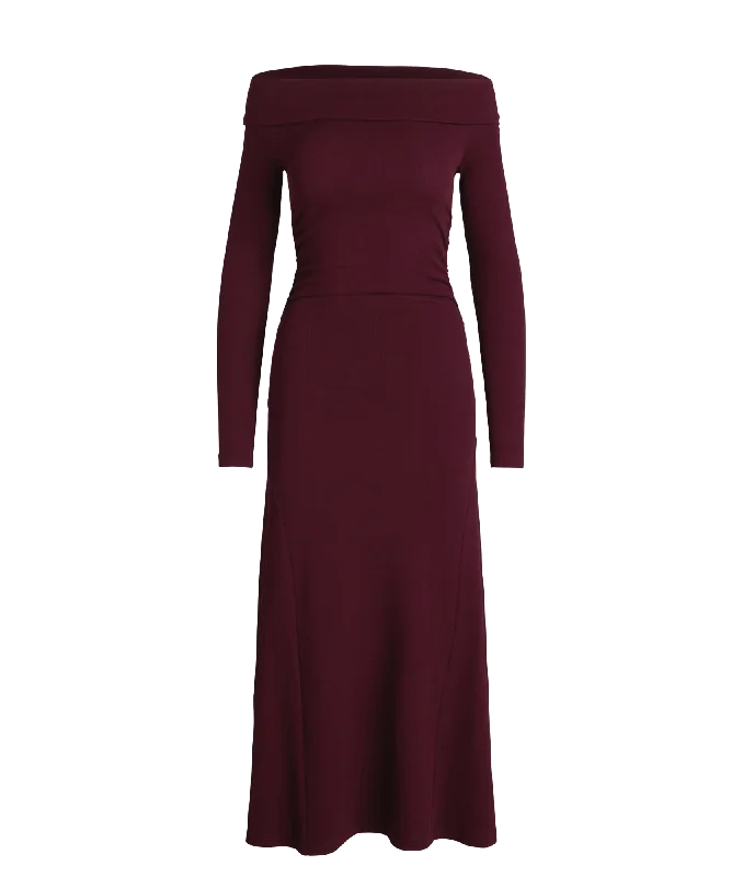 long-sleeve coatRib-knit Off-the-shoulder Midi Dress - Red