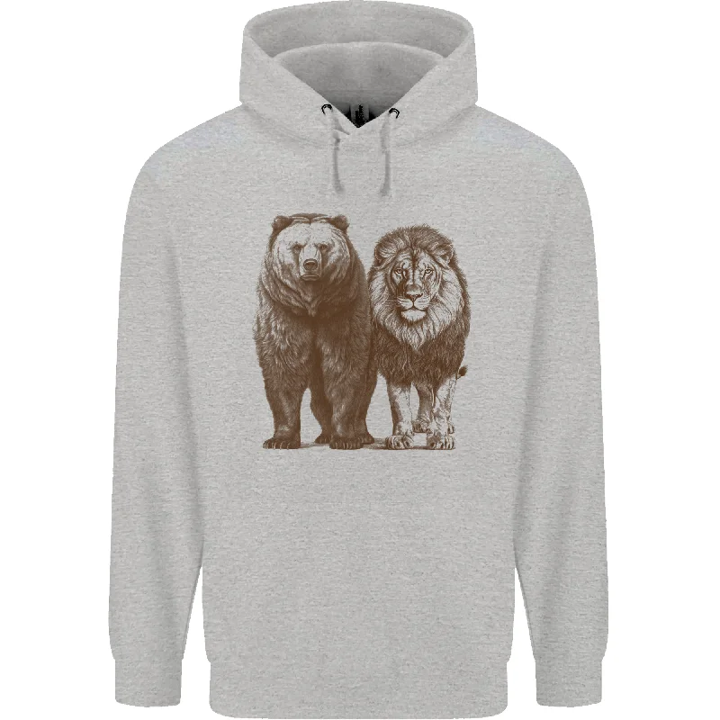 casual pullover hoodieA Grizzly Bear and a Lion Mens 80% Cotton Hoodie