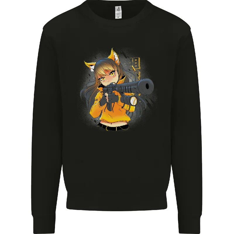 breathable gym hoodieAnime Gun Girl Mens Sweatshirt Jumper