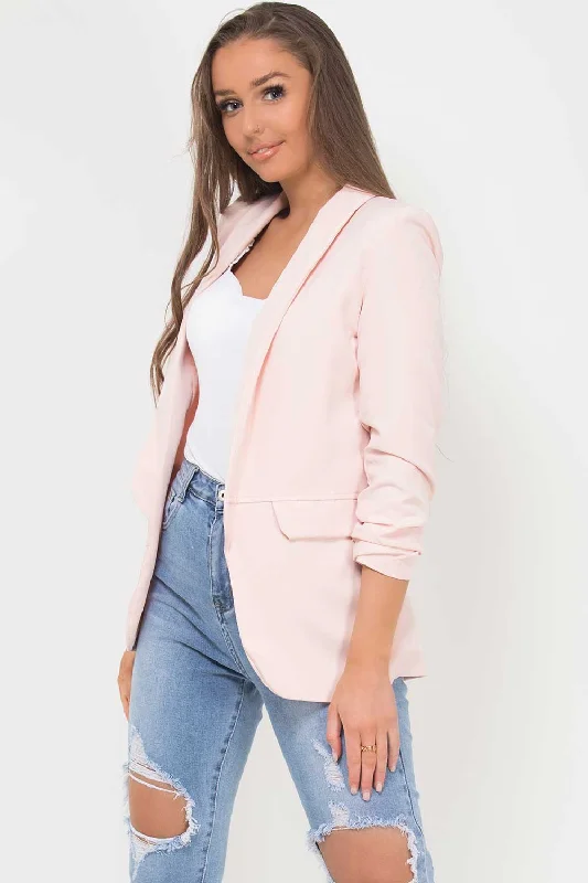 relaxed fit coatRuched Sleeve Blazer Pink