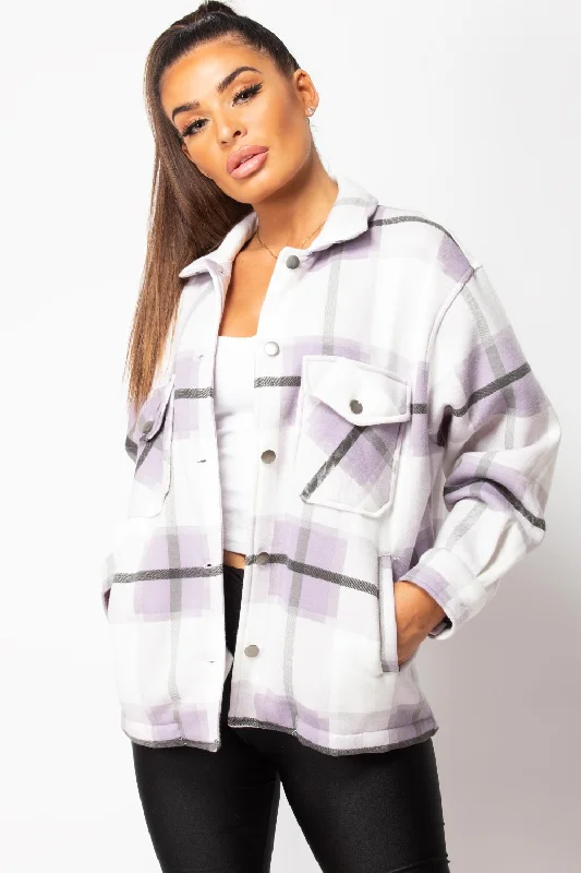 breathable jacketPurple Check Shacket Oversized Shirt