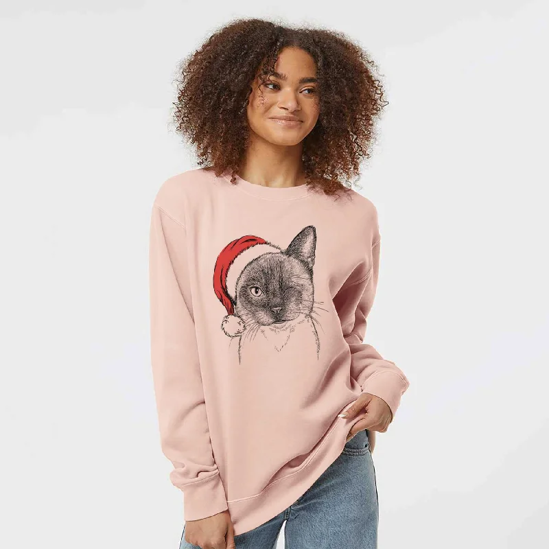 lightweight workout sweatshirtSanta Hoggle the Siamese Cat - Unisex Pigment Dyed Crew Sweatshirt