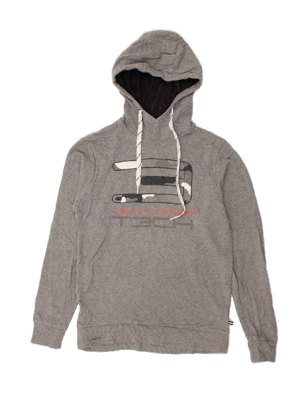 JACK & JONES Mens Graphic Hoodie Jumper Medium Grey Cotton