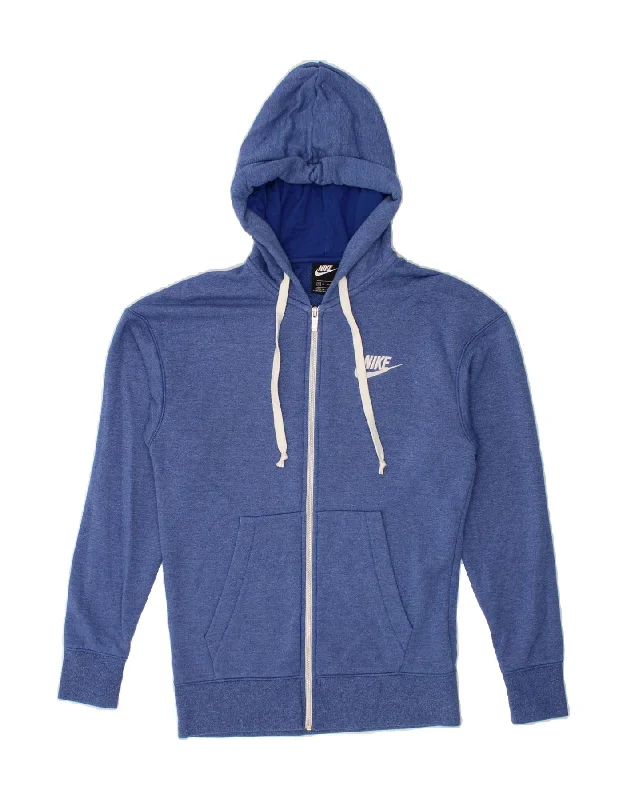 NIKE Mens Zip Hoodie Sweater XS Blue Cotton