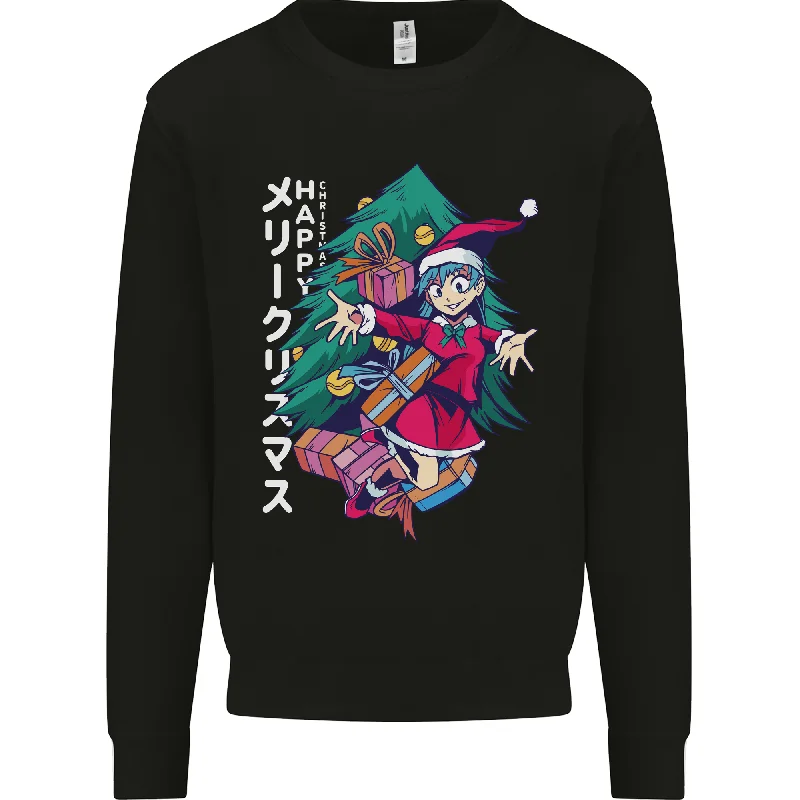 comfy workout sweatshirtAnime Elf Christmas Tree Xmas Mens Sweatshirt Jumper