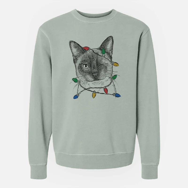 eco-friendly fitness hoodieChristmas Lights Hoggle the Siamese Cat - Unisex Pigment Dyed Crew Sweatshirt