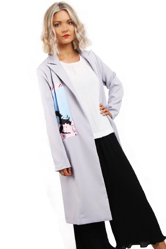 casual trench coatPatchwork Print Longline Duster Jacket Blazer Coat