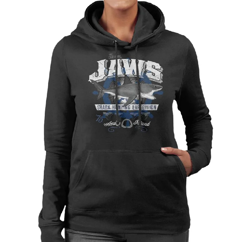 sleek zip-up hoodieJaws Shark Hunting Expedition Amity Island Women's Hooded Sweatshirt