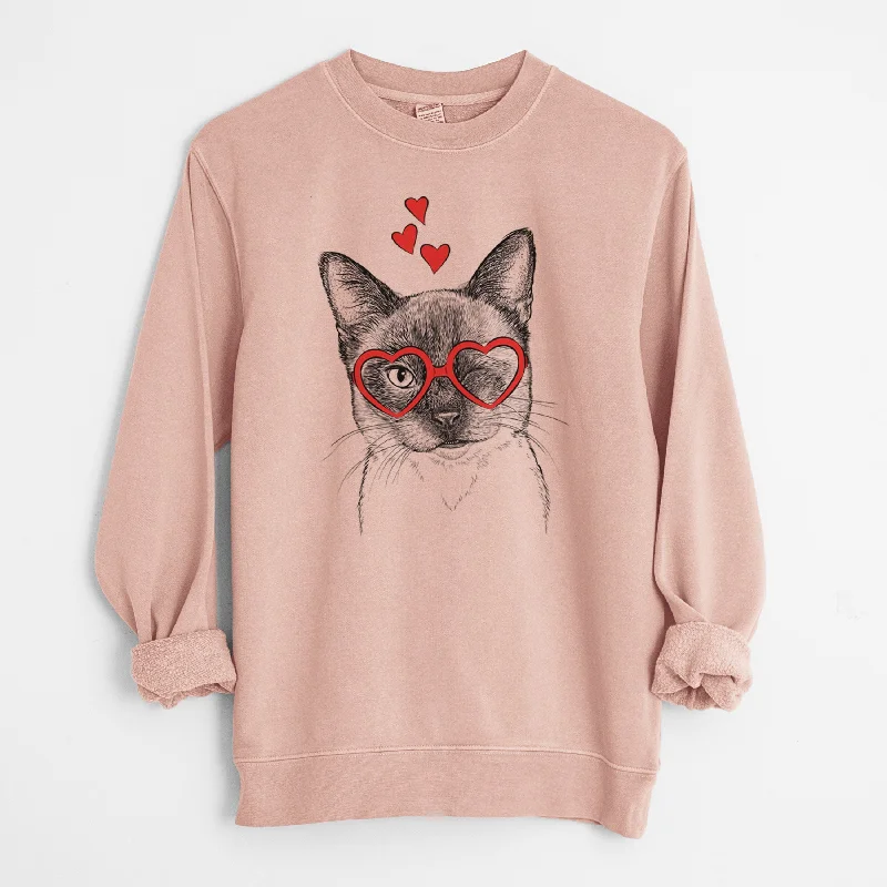 long-sleeve athletic hoodieValentine Hoggle the Siamese Cat - Unisex Pigment Dyed Crew Sweatshirt