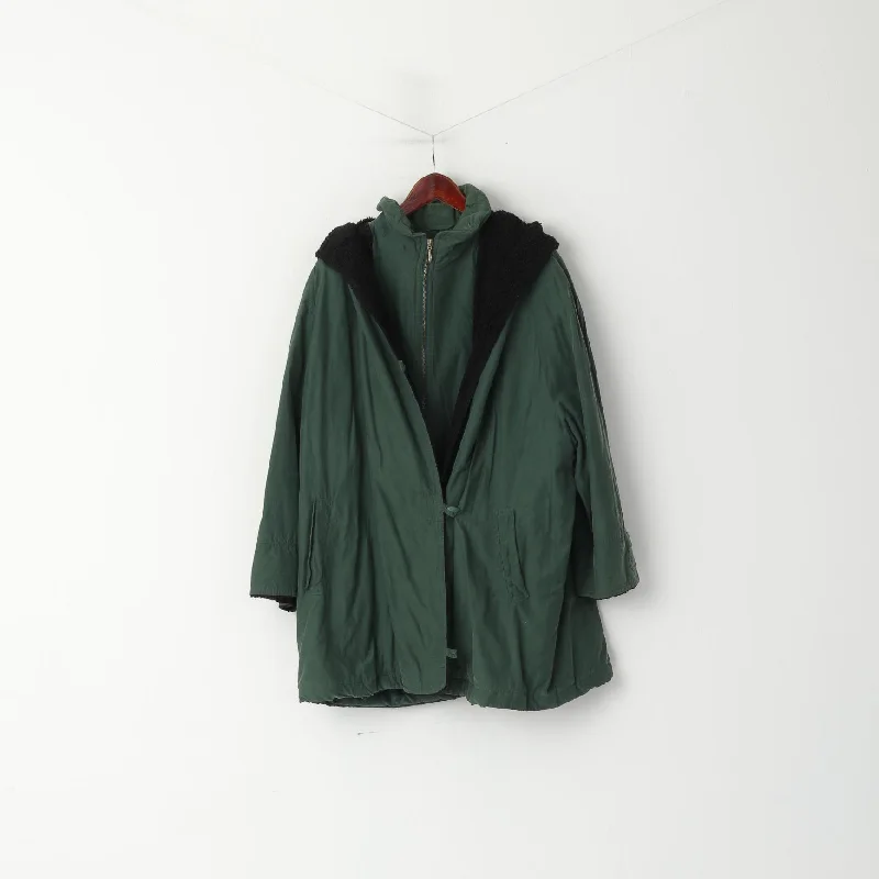 sporty jacketVintage Women 18 44 XXL Coat Green Wool Cotton Hooded Oversize Jacket