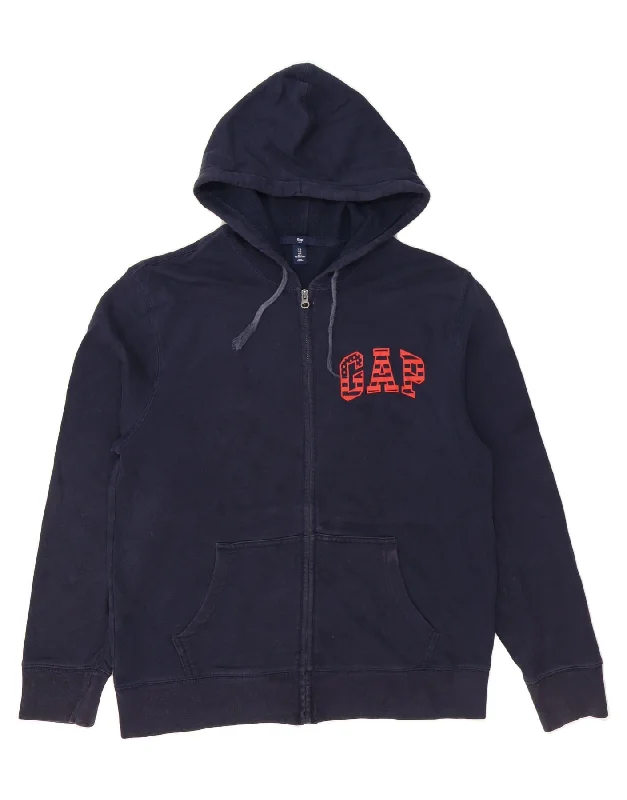 GAP Mens Graphic Zip Hoodie Sweater Large Navy Blue Cotton