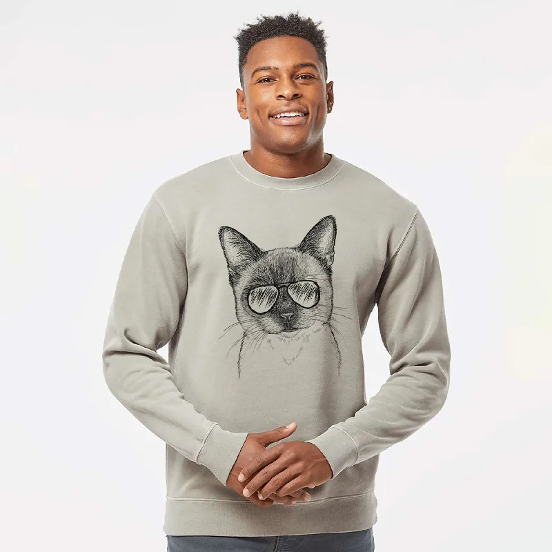 high-end athletic hoodieAviator Hoggle the Siamese Cat - Unisex Pigment Dyed Crew Sweatshirt