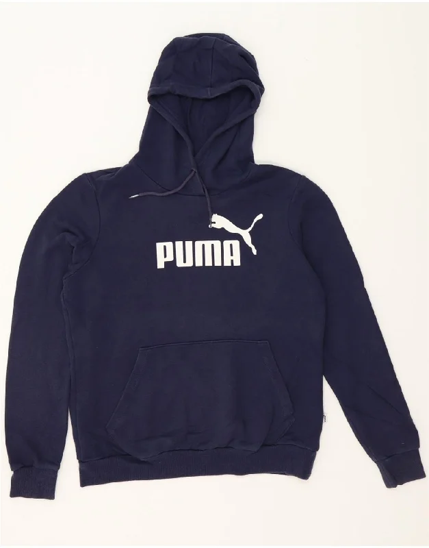 PUMA Womens Graphic Hoodie Jumper UK 14 Large Navy Blue Cotton