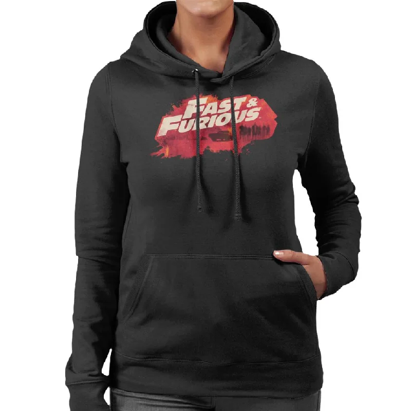 casual pullover hoodieThe Fast and The Furious Logo Character Backdrop Women's Hooded Sweatshirt