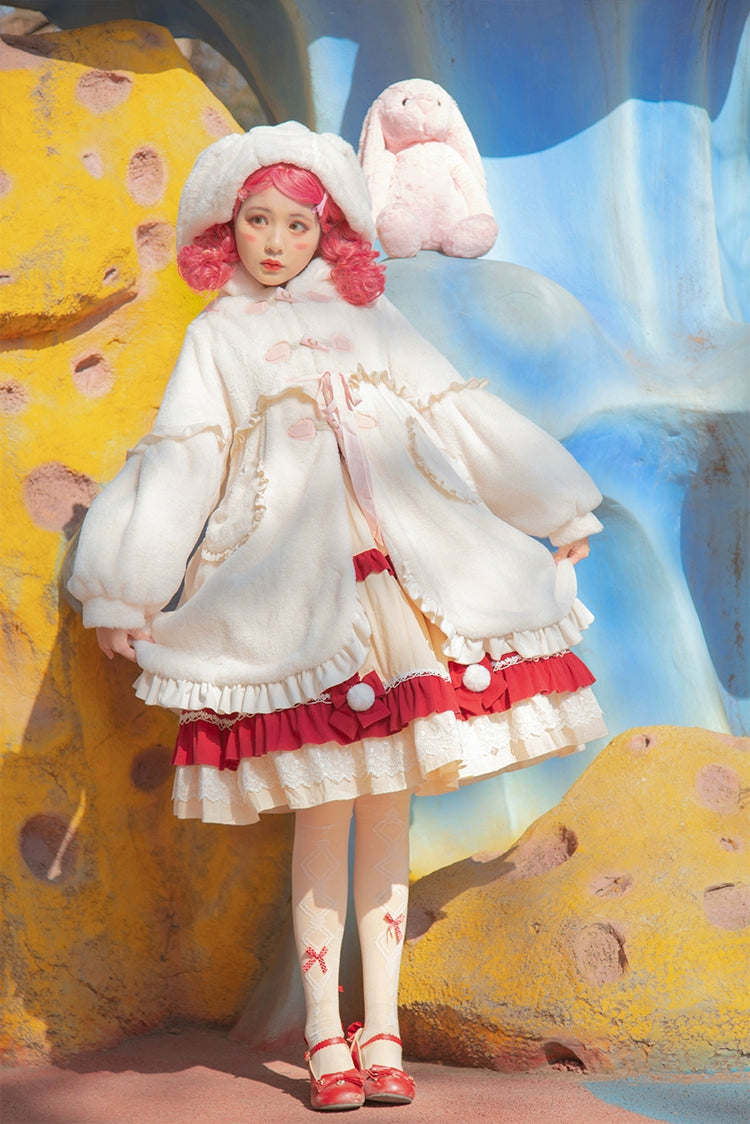 contemporary coatZhiJinYuan~Long Ear Bunny~Kawaii Lolita Coat Fleece Bunny Ear Top