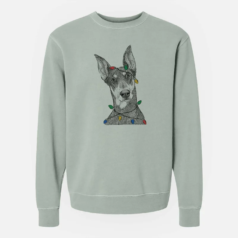 cool activewear hoodieChristmas Lights Jenna the Doberman Pinscher - Unisex Pigment Dyed Crew Sweatshirt