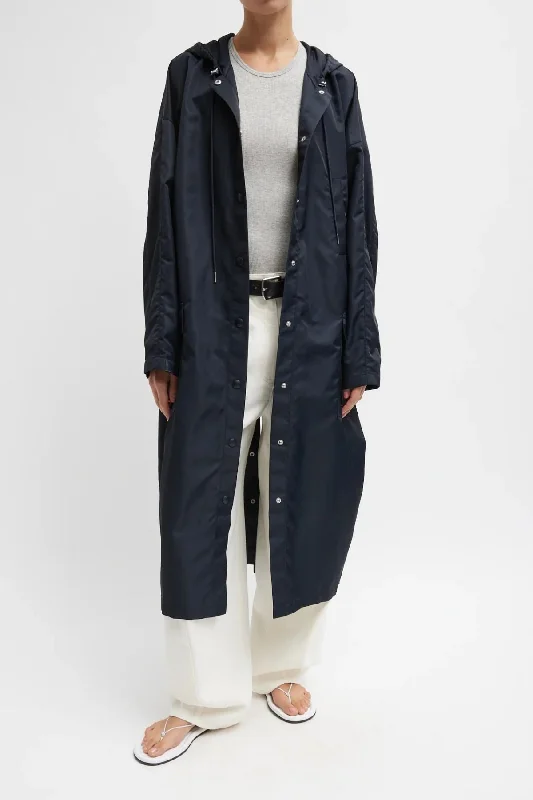 trendy puffer coatTibi Crispy Nylon Hooded Coat - Navy