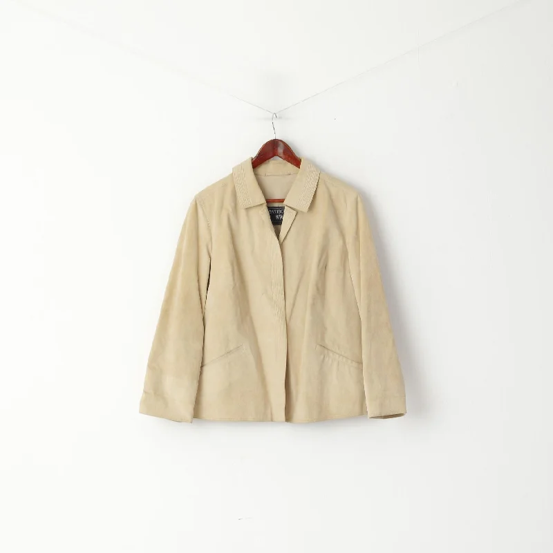 fitted coatBartsons Women 14 42 Blazer Beige Thin Suede Imitation One Button Jacket